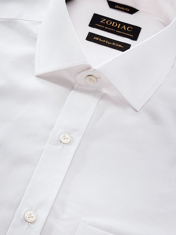 Barboni White Solid Full Sleeve Single Cuff Classic Fit Classic Formal Cotton Shirt