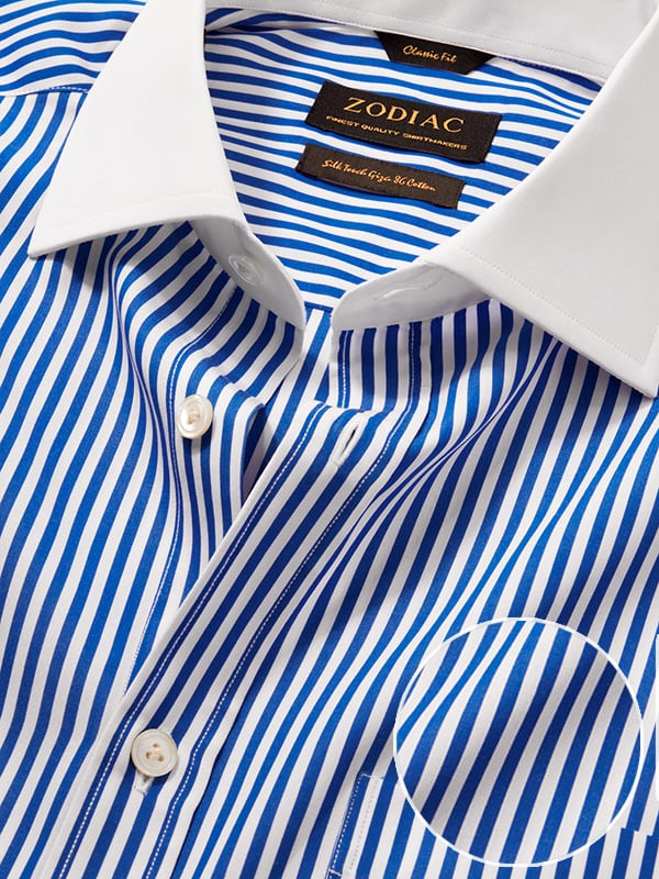Barboni Blue Striped Full Sleeve Double Cuff Classic Fit Classic Formal Cotton Shirt