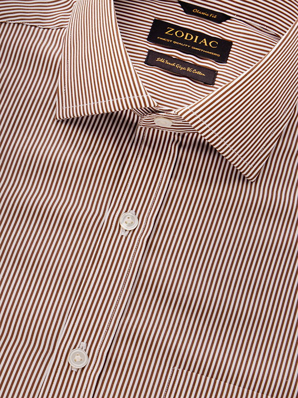 Barboni Brown Striped Full Sleeve Single Cuff Classic Fit Classic Formal Cotton Shirt