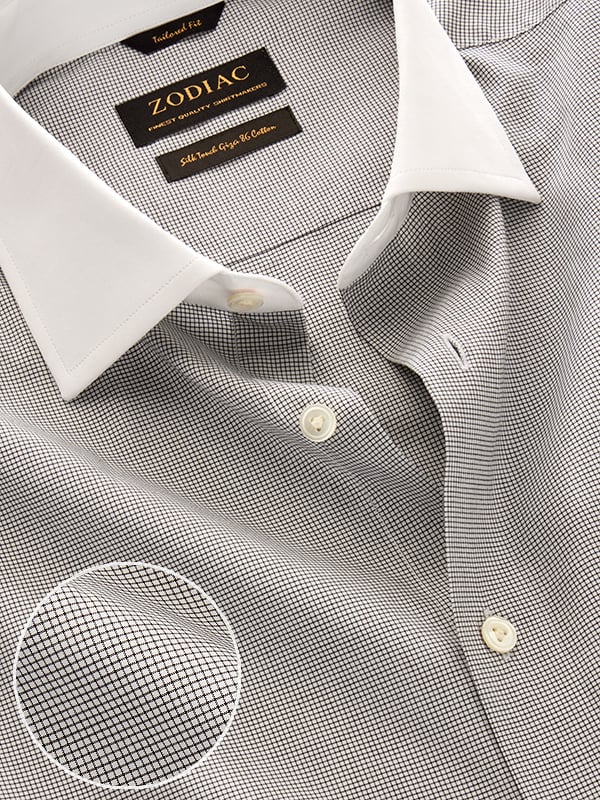 Barboni Light Grey Check Full Sleeve Single Cuff Tailored Fit Classic Formal Cotton Shirt