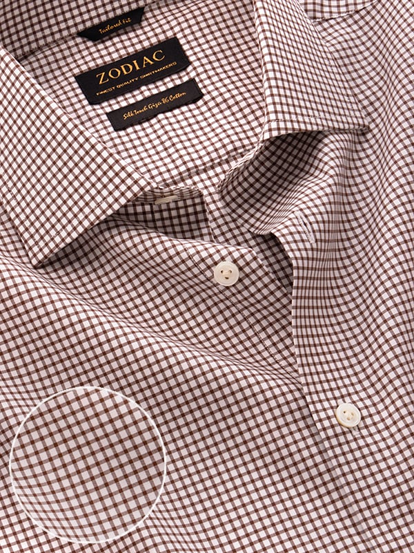 Barboni Brown Check Full Sleeve Single Cuff Tailored Fit Classic Formal Cotton Shirt