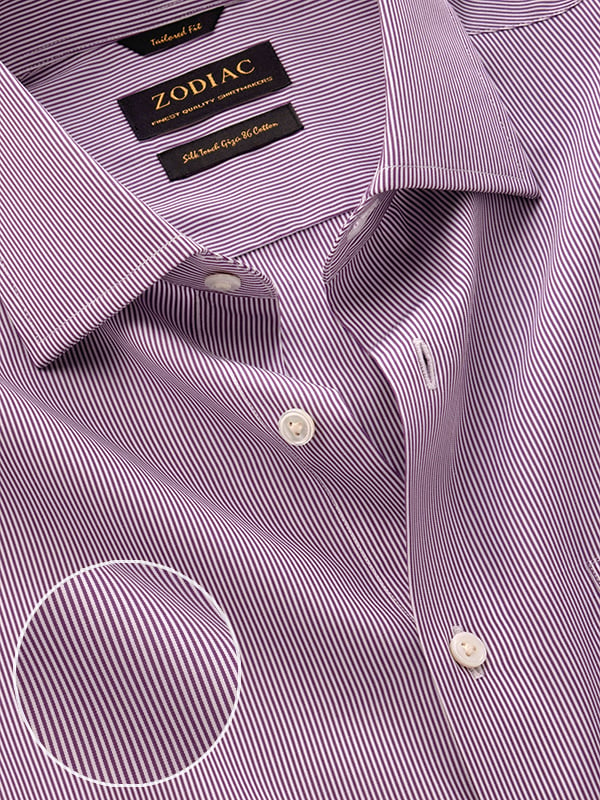 Barboni Lilac Striped Full Sleeve Single Cuff Tailored Fit Classic Formal Cotton Shirt