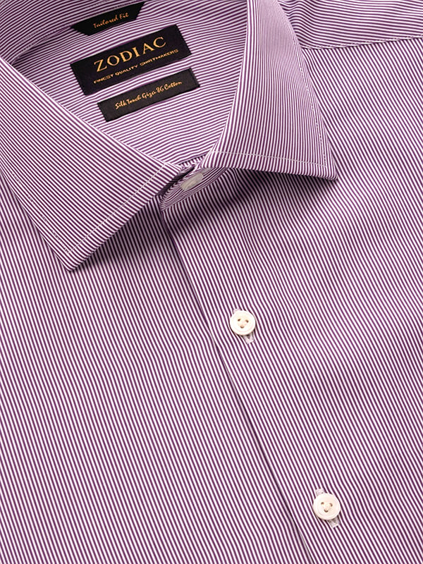 Barboni Lilac Striped Full Sleeve Single Cuff Tailored Fit Classic Formal Cotton Shirt
