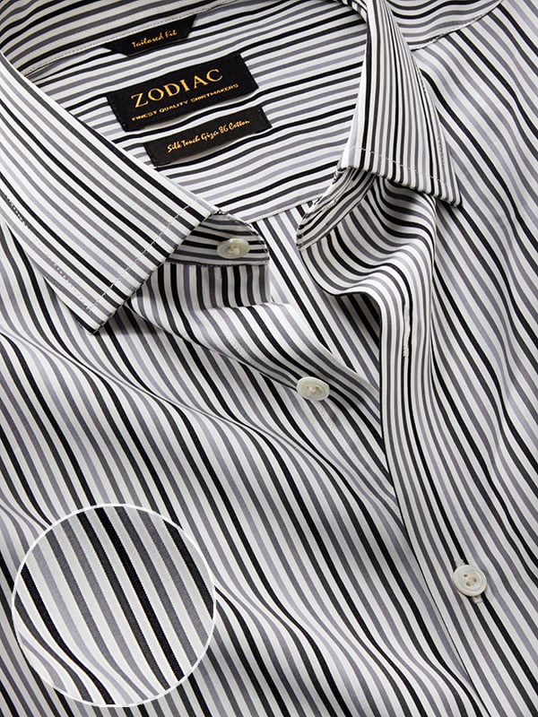 Barboni Light Grey Striped Full Sleeve Single Cuff Tailored Fit Classic Formal Cotton Shirt