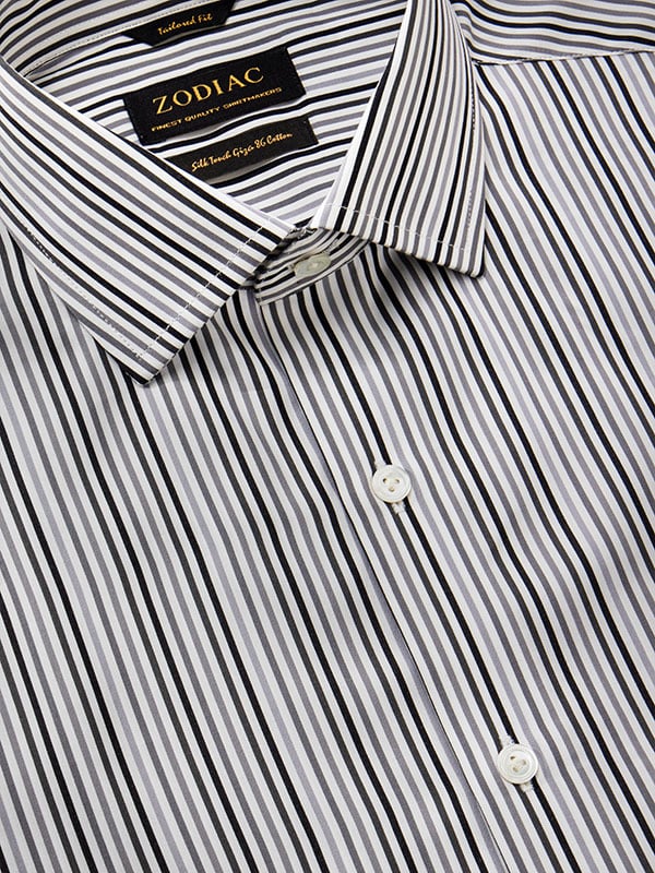 Barboni Light Grey Striped Full Sleeve Single Cuff Tailored Fit Classic Formal Cotton Shirt