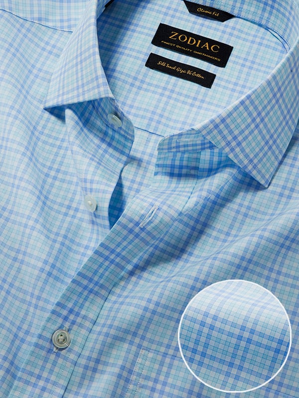 Barboni Aqua Check Half Sleeve Classic Fit Classic Formal Cotton Shirt