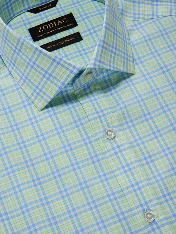 Barboni Green Check Half Sleeve Classic Fit Classic Formal Cotton Shirt