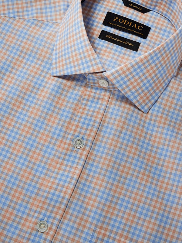 Barboni Orange Check Half Sleeve Classic Fit Classic Formal Cotton Shirt