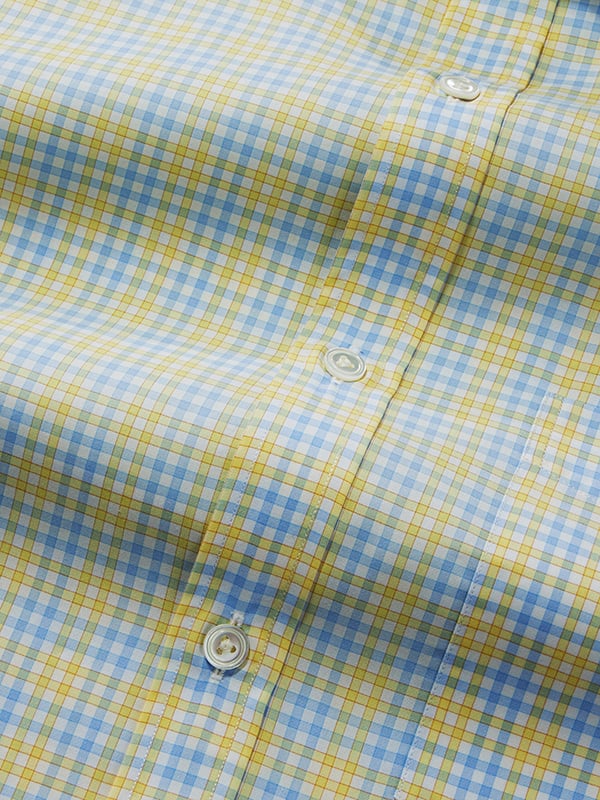 Barboni Yellow Check Half Sleeve Classic Fit Classic Formal Cotton Shirt