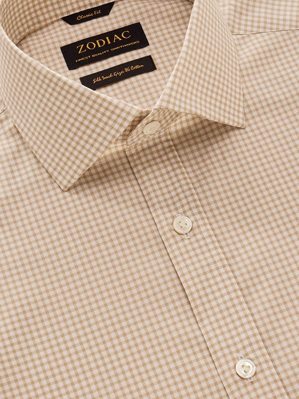 Barboni Beige Check Full Sleeve Single Cuff Classic Fit Classic Formal Cotton Shirt