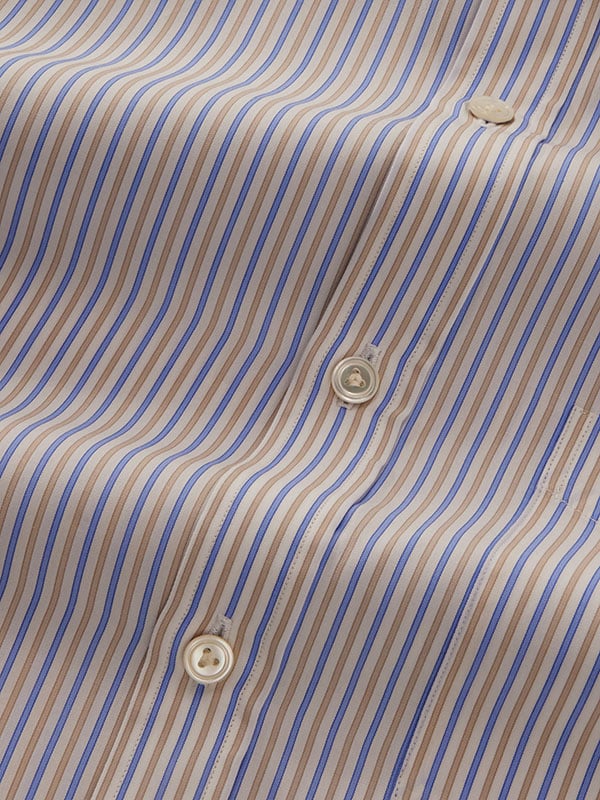 Barboni Beige Striped Full Sleeve Single Cuff Classic Fit Classic Formal Cotton Shirt
