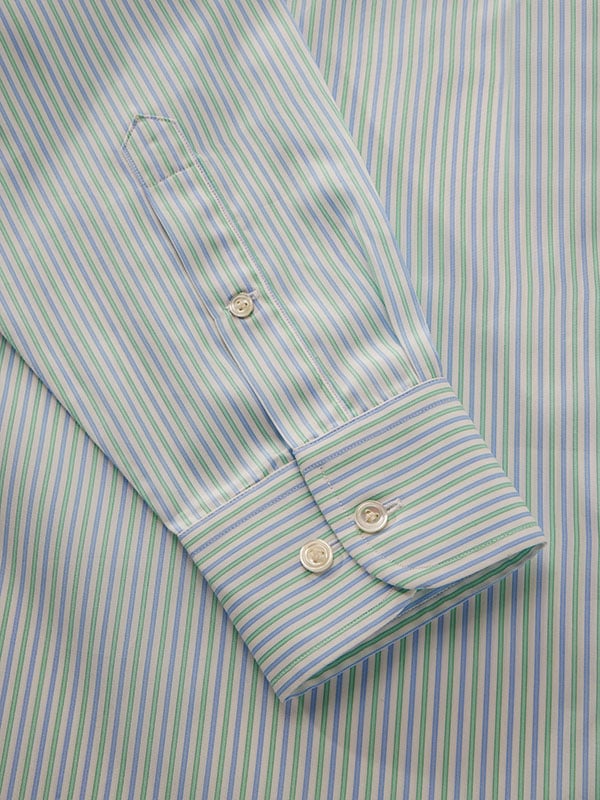 Barboni Green Striped Full Sleeve Single Cuff Classic Fit Classic Formal Cotton Shirt