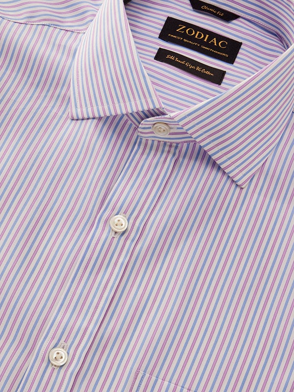 Barboni Lilac Striped Full Sleeve Single Cuff Classic Fit Classic Formal Cotton Shirt