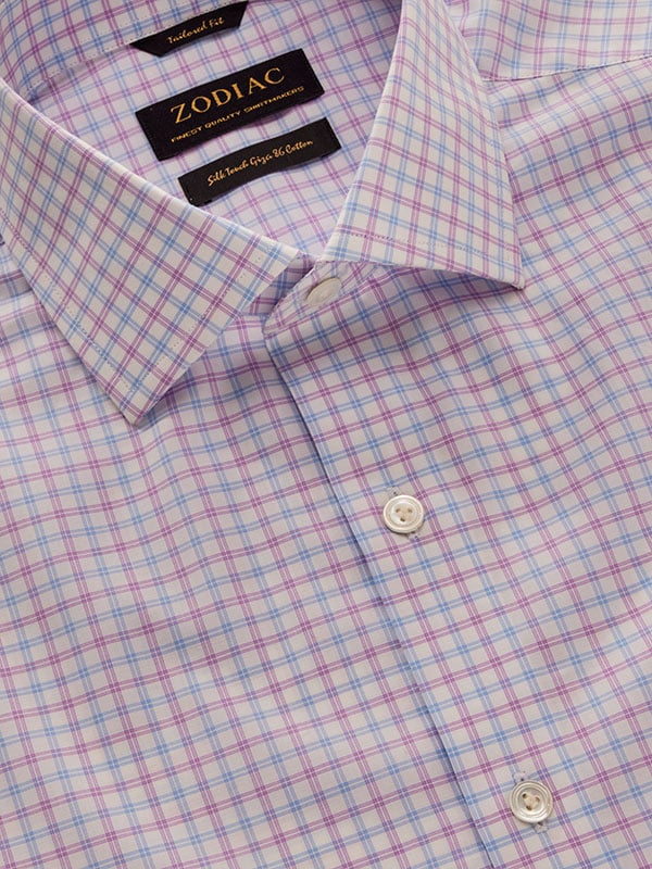 Barboni Lilac Check Half Sleeve Tailored Fit Classic Formal Cotton Shirt