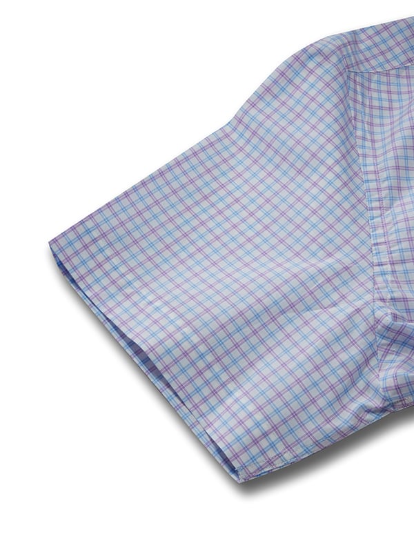 Barboni Lilac Check Half Sleeve Tailored Fit Classic Formal Cotton Shirt