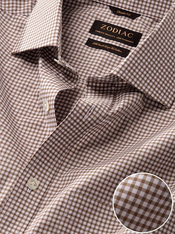 Barboni Beige Check Full sleeve single cuff Classic Fit Classic Formal Cotton Shirt