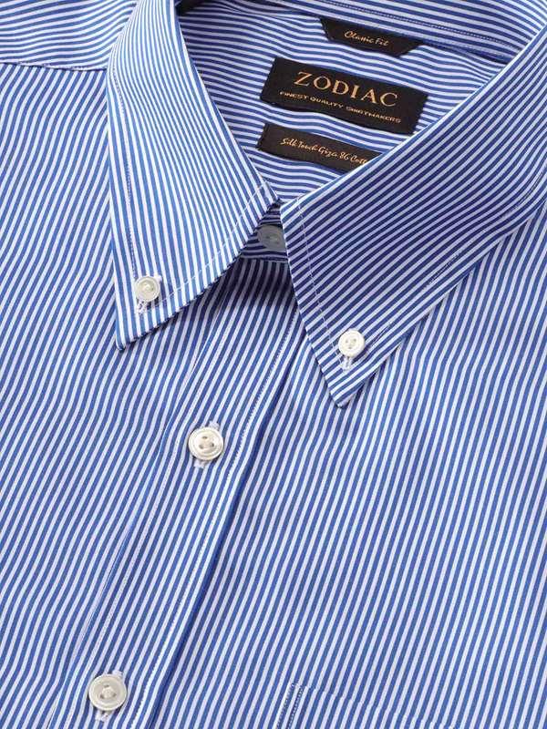 Barboni Blue Striped Full sleeve single cuff Classic Fit Classic Formal Cotton Shirt