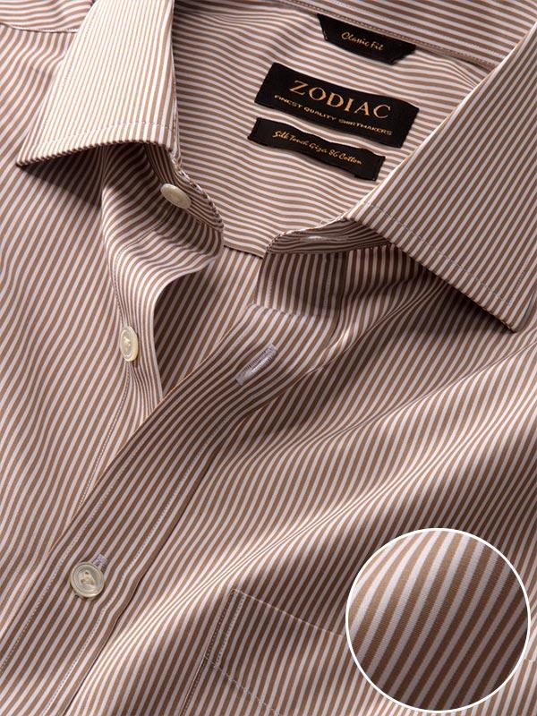 Barboni Beige Striped single cuff Classic Fit Classic Formal Cotton Shirt
