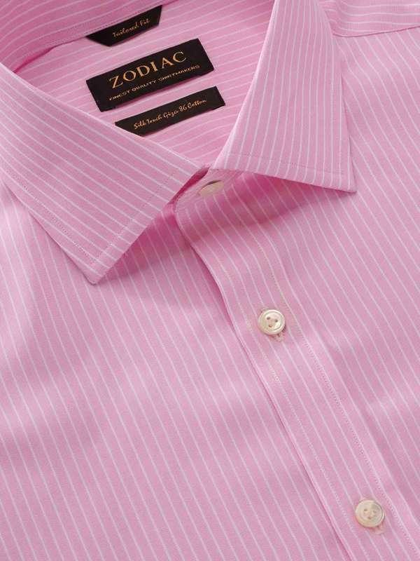 Barboni Pink Striped Full sleeve single cuff Classic Fit Formal Cotton Shirt