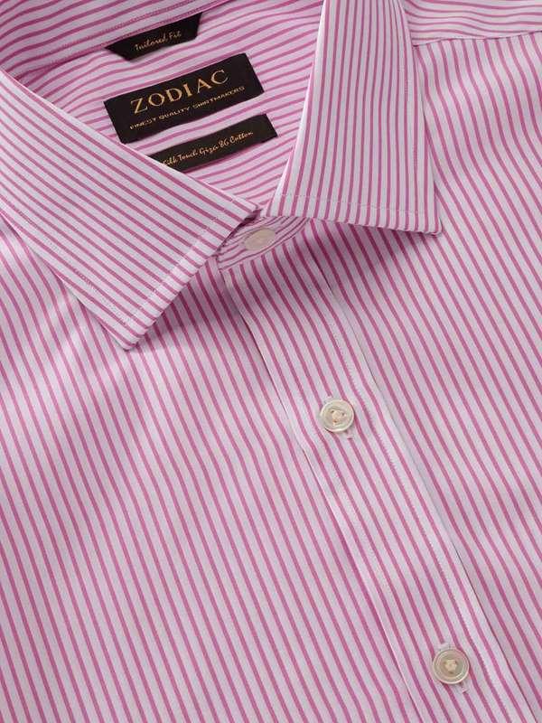 Barboni Pink Striped Full sleeve single cuff Classic Fit Classic Formal Cotton Shirt