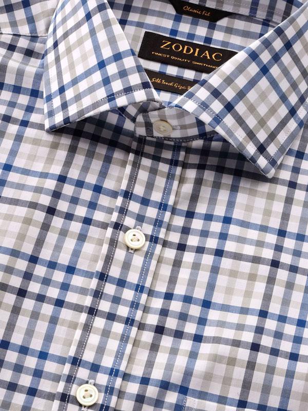 Barboni Blue Check Full sleeve single cuff Classic Fit Classic Formal Cotton Shirt
