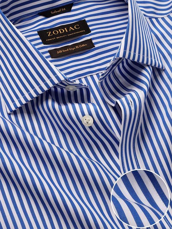 Barboni Blue Striped Full sleeve single cuff Classic Fit Formal Cotton Shirt
