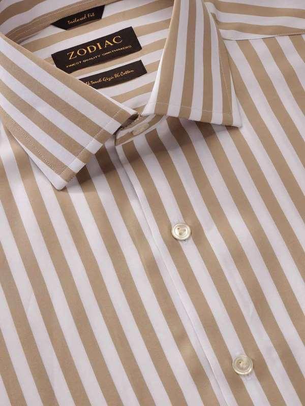 Barboni Beige Striped Full Sleeve Single Cuff Tailored Fit Classic Formal Cotton Shirt