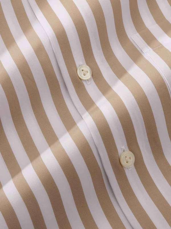 Barboni Beige Striped Full Sleeve Single Cuff Tailored Fit Classic Formal Cotton Shirt