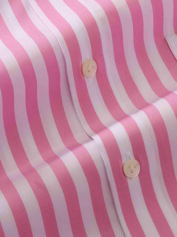 Barboni Pink Striped Full sleeve single cuff Tailored Fit Classic Formal Cotton Shirt