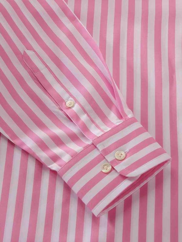 Buy Barboni Pink Cotton Tailored Fit Formal Striped Shirt