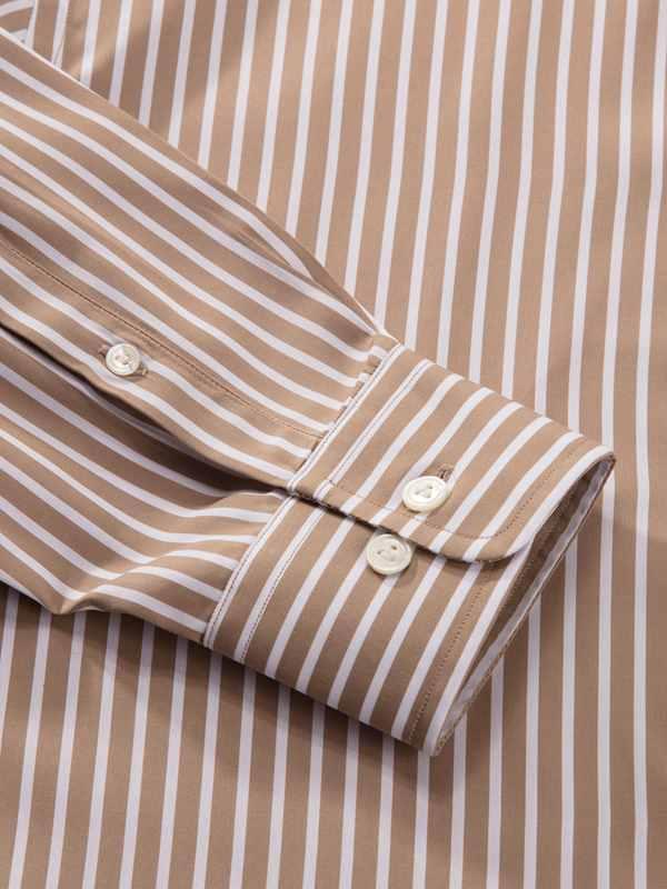 Barboni Beige Striped Full sleeve single cuff Tailored Fit Classic Formal Cotton Shirt