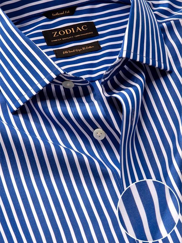 Barboni Blue Striped Full sleeve single cuff Tailored Fit Formal Cotton Shirt