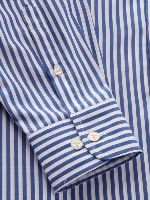 Barboni Navy Striped Full sleeve single cuff Tailored Fit Classic Formal Cotton Shirt