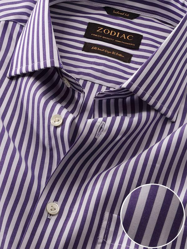 Barboni Purple Striped Full sleeve single cuff Tailored Fit Classic Formal Cotton Shirt