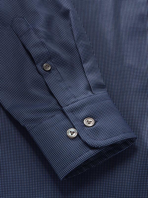 Barolo Blue Solid Full sleeve single cuff Tailored Fit Semi Formal Dark Cotton Shirt