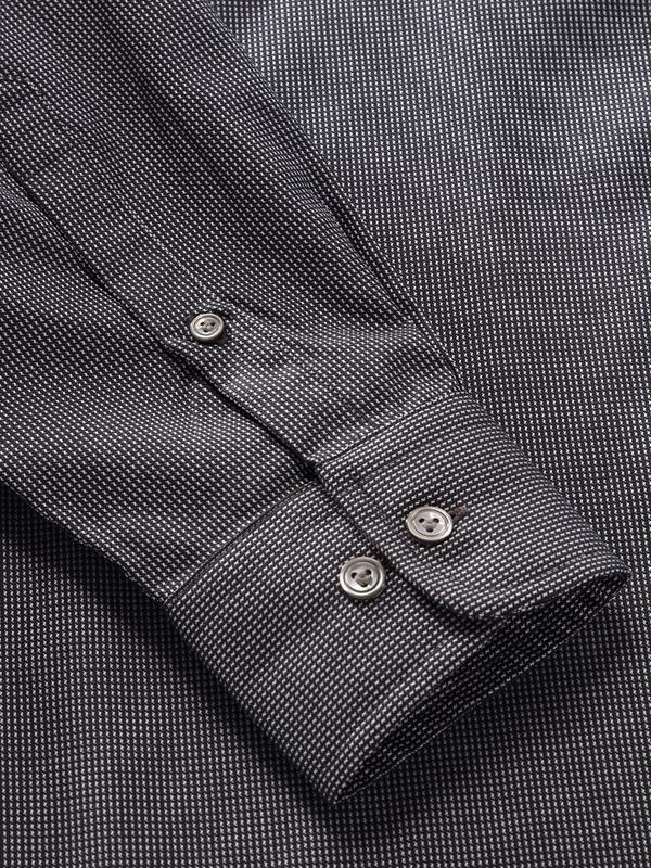 Barolo Dark Grey Solid Full sleeve single cuff Tailored Fit Semi Formal Dark Cotton Shirt