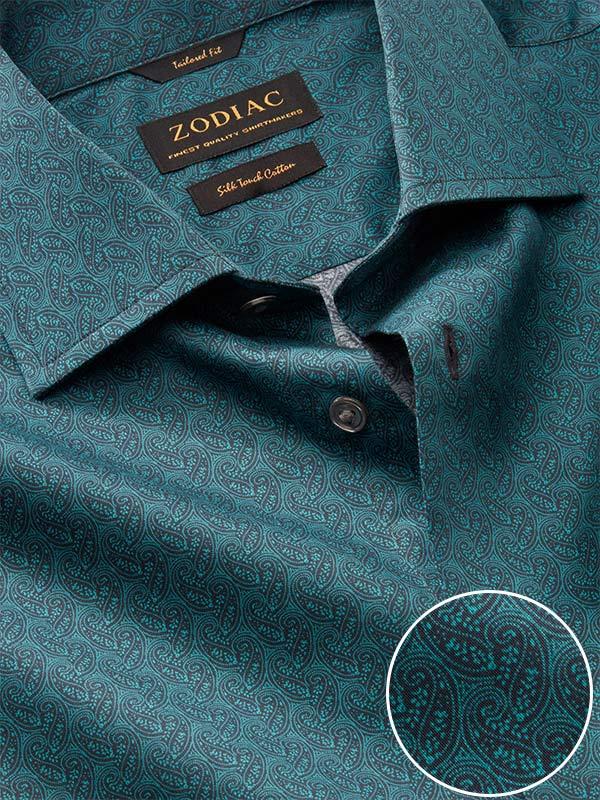 Bassano Green Printed Full sleeve single cuff Tailored Fit Semi Formal Dark Cotton Shirt