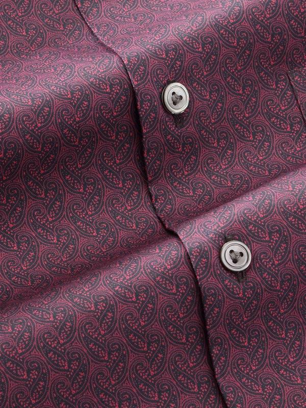 Bassano Maroon Printed Full sleeve single cuff Tailored Fit Semi Formal Dark Cotton Shirt