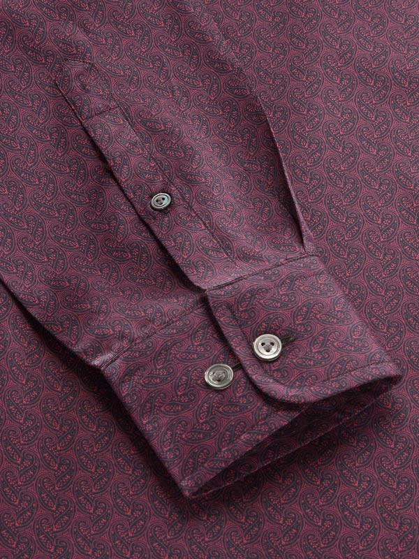 Bassano Maroon Printed Full Sleeve Single Cuff Tailored Fit Dark Semi Formal Cotton Shirt