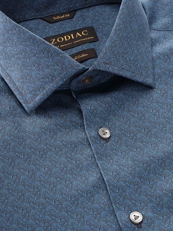 Bassano Navy Printed Full sleeve single cuff Tailored Fit Semi Formal Dark Cotton Shirt