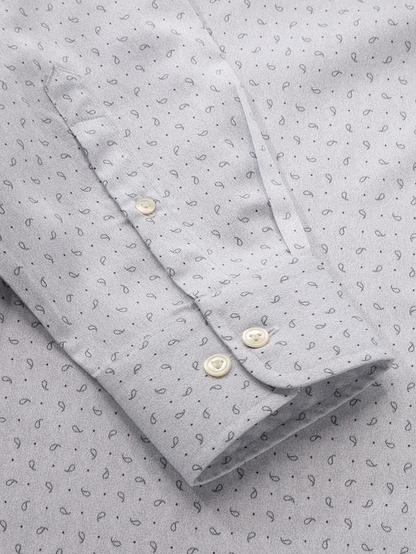 Bassano Light Grey Printed Full sleeve single cuff Classic Fit Formal Cotton Shirt