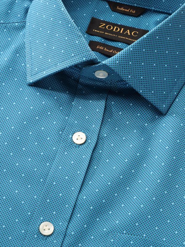 Bassano Blue Printed Full sleeve single cuff Classic Fit Semi Formal Dark Cotton Shirt
