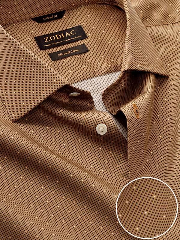 Bassano Ochre Printed Full sleeve single cuff Tailored Fit Semi Formal Dark Cotton Shirt