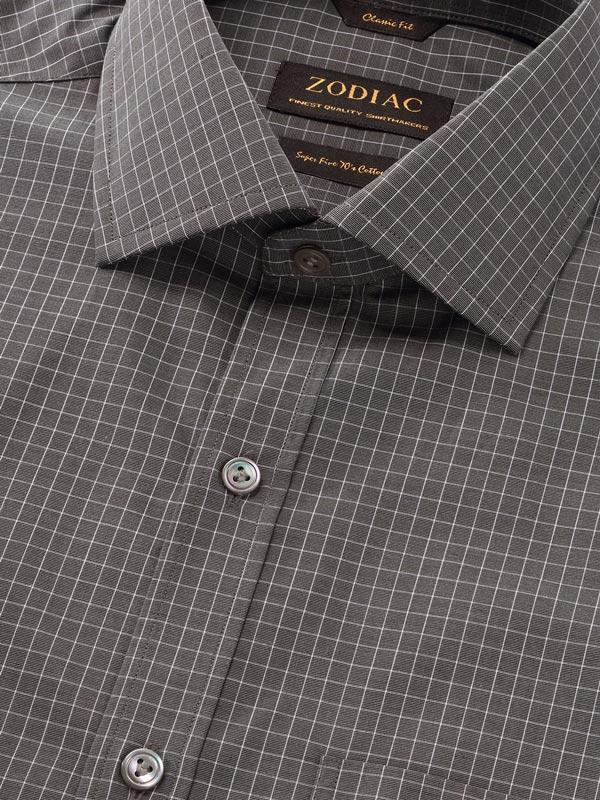 Boscolo Dark Grey Check Full sleeve single cuff Classic Fit Semi Formal Dark Cotton Shirt