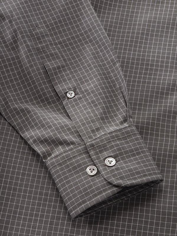 Boscolo Dark Grey Check Full sleeve single cuff Classic Fit Semi Formal Dark Cotton Shirt