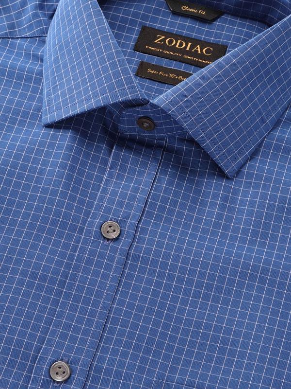 Boscolo Navy Check Full sleeve single cuff Classic Fit Semi Formal Dark Cotton Shirt
