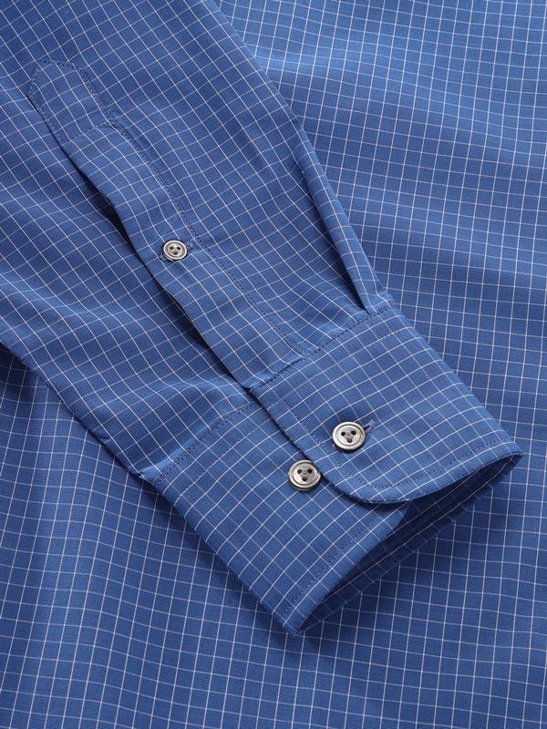 Boscolo Navy Check Full sleeve single cuff Classic Fit Semi Formal Dark Cotton Shirt