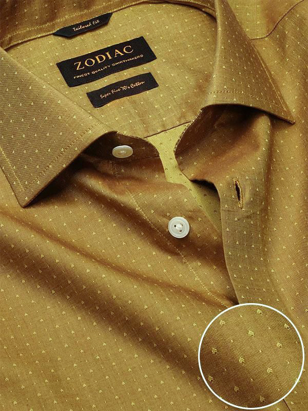Bramante Ochre Solid Full Sleeve Single Cuff Tailored Fit Semi Formal Super Fine Cotton Shirt
