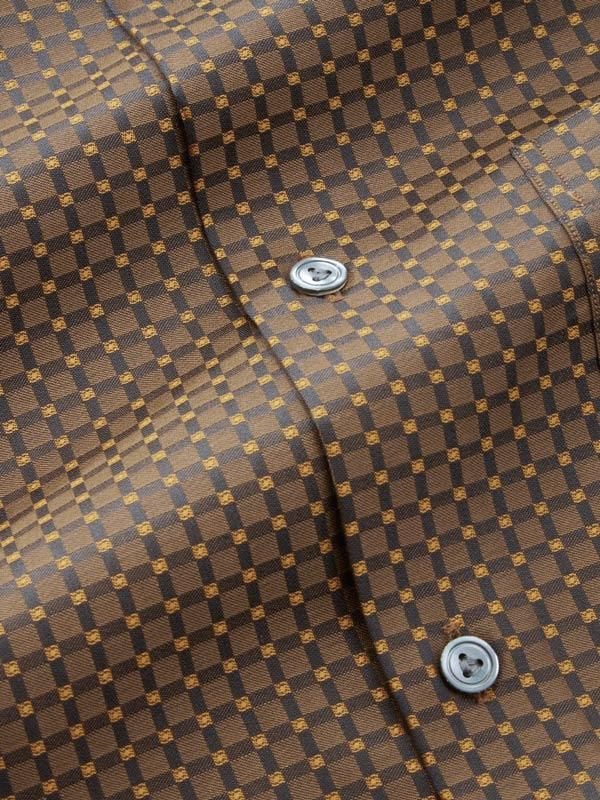 Bruciato Ochre Check Full sleeve single cuff Tailored Fit Semi Formal Dark Cotton Shirt