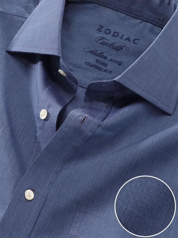 Carletti Blue Solid Full sleeve single cuff Classic Fit Classic Formal Cotton Shirt